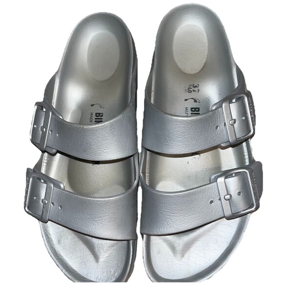 Birkenstock Shoes - Birkenstock Arizona Essentials Metallic Silver Sandals Woman's EU Size 37 US 6